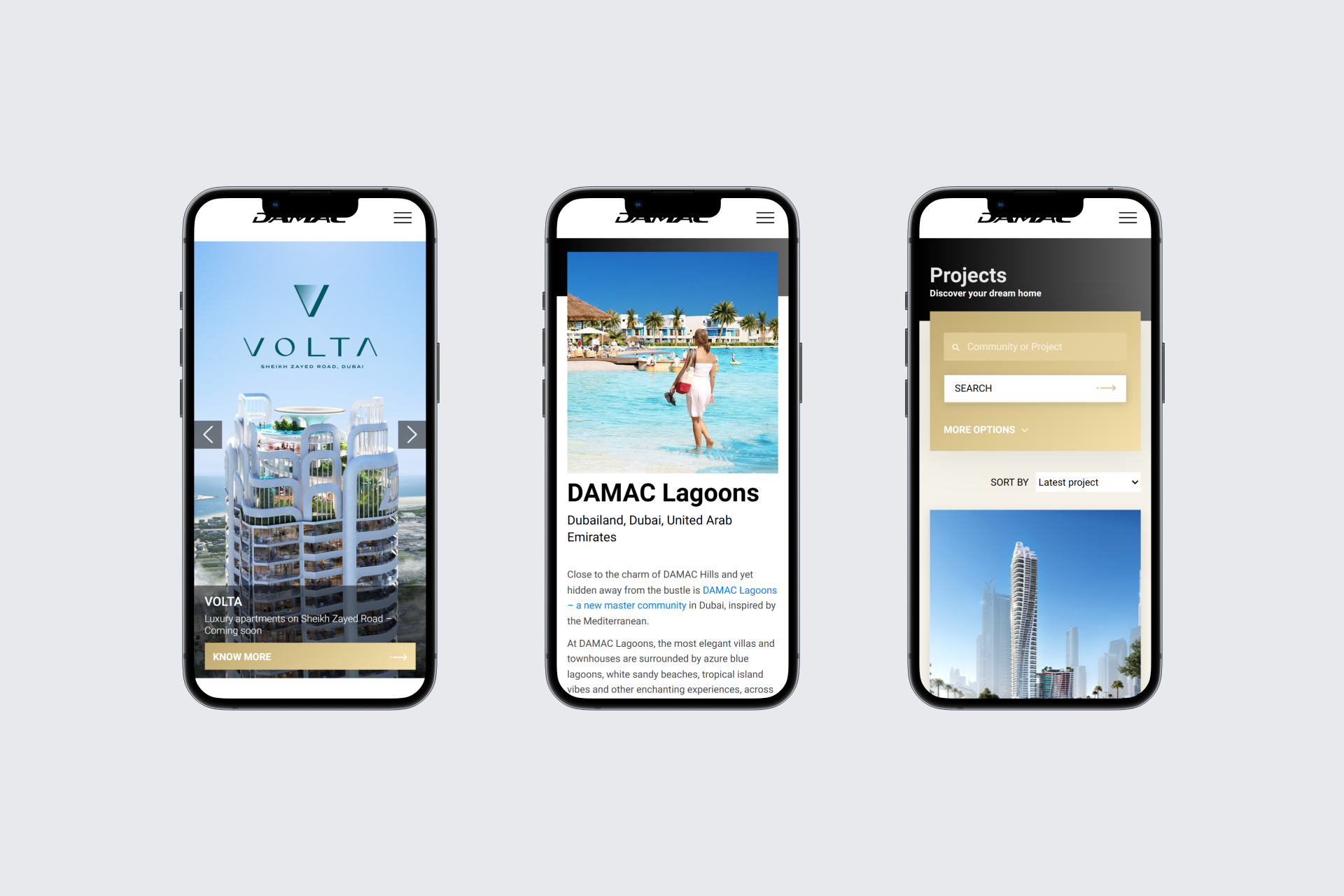 Damac Properties Webpage optimised for Mobile