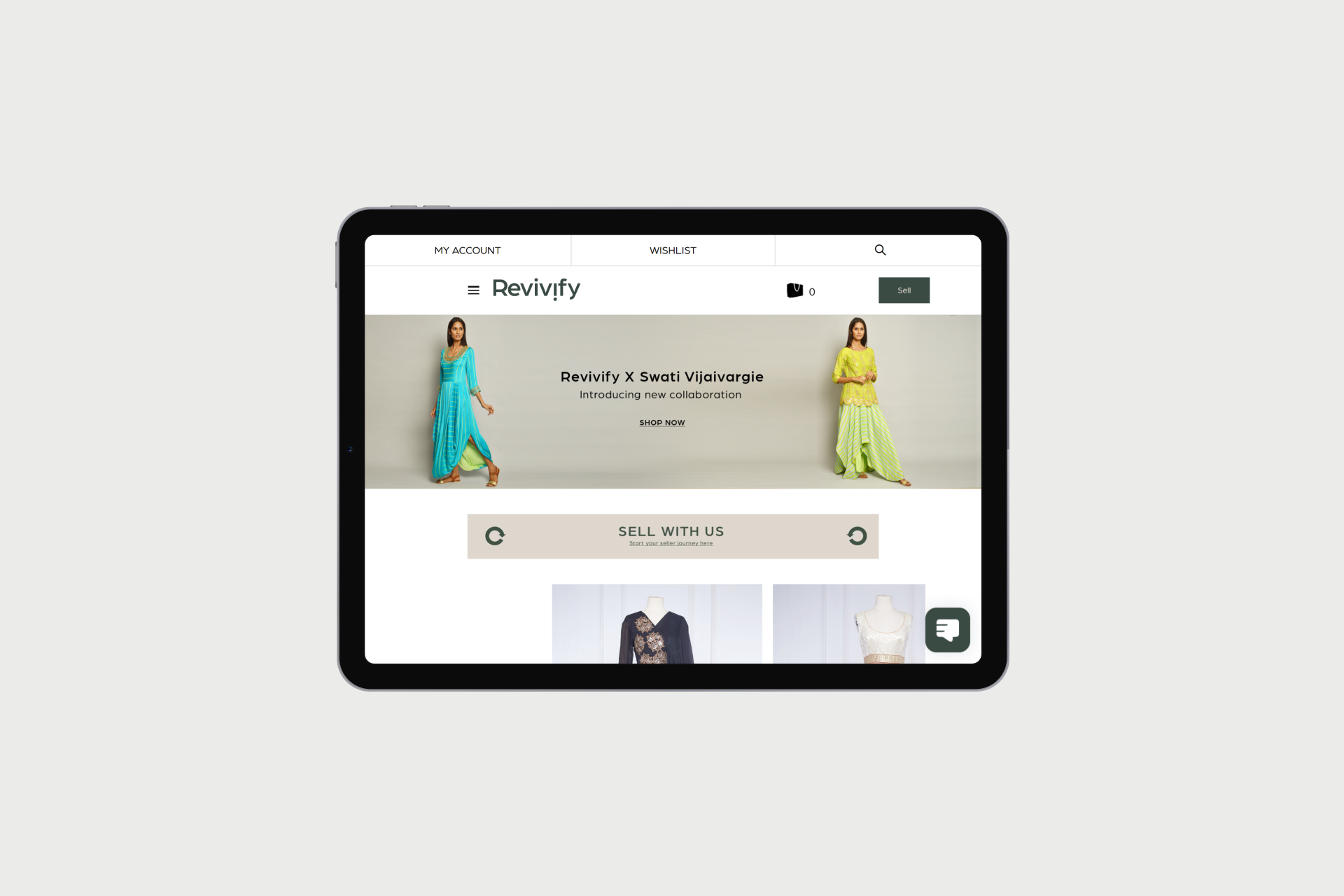 Revivify Webpage for Landscape Tablet View